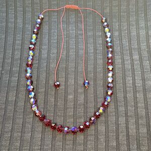 Red Crystals Necklace Gift Holidays Bling Drawstring